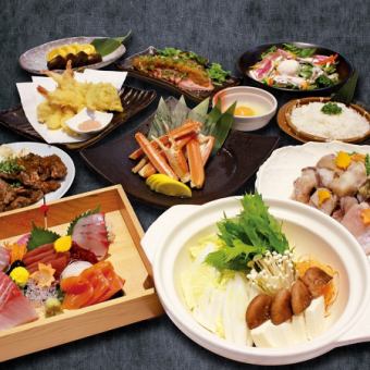 豪華フグ鍋!【贅沢忘年会コース】日~木は更にお得!お刺身5点盛合せ等8品+飲み放題付き6000円