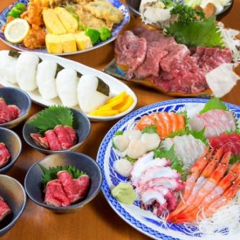飲み放題付(120分)　勝ちゃん満喫宴会コース(馬刺し付き)  4980円(税込)   赤字覚悟。