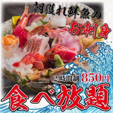 【赤字覚悟！】２時間たっぷり産直鮮魚の刺身食べ放題プラン８５０円【お通しカット】