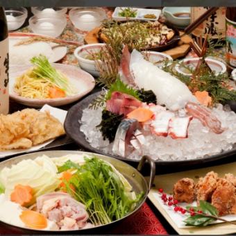 享用活鱿鱼和博多水泷“水泷套餐”3,500日元