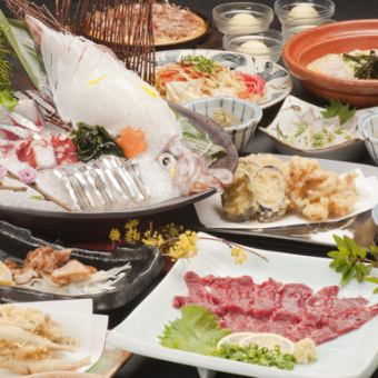 【无火锅】享用活鱿鱼和马刺身“九州美味套餐”3,500日元