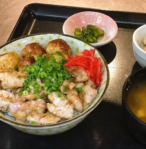 Sakura's yakitori bowl set meal (comes with rice, miso soup, small bowl, and pickles)