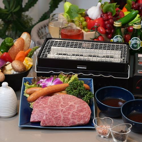 PREMIUM BBQ PLAN OK for one person! 180g Wagyu beef steak with one drink