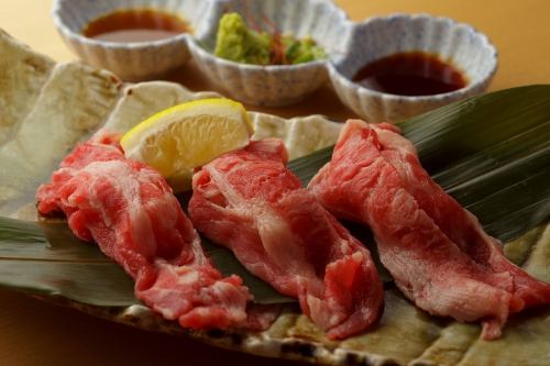 Grilled meat sushi of Hidakami beef from Miyagi prefecture
