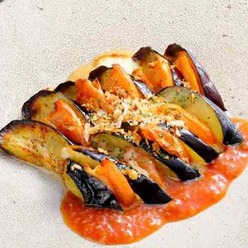 燻製スカルモルツァと茄子のオーブン焼き