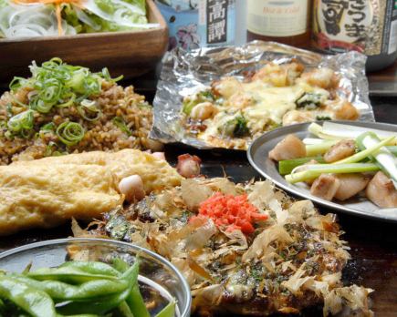 철판 아카시 야키와 돈 히라 야키 등 풍부한 코스 120 분 음료 무제한 포함! 전 11 품 4400 엔 세금 포함