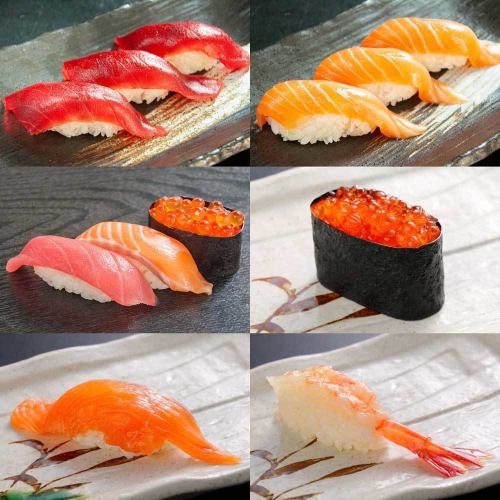 <Various types of sushi>