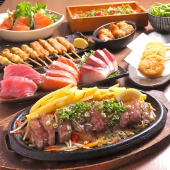 【10・11月／日～木限定】国産牛の炭火焼きステーキコース3,980円（税込）120分飲み放題付♪