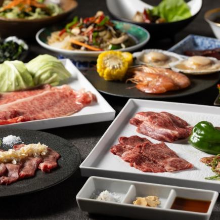 咸牛舌、内脏锅、近江牛肉四种拼盘等共9道菜品。6,000日元（含税）