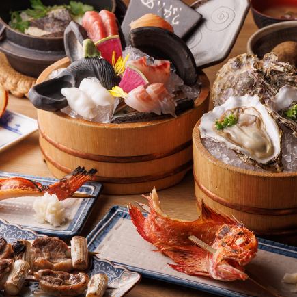 150 minutes of all-you-can-drink luxury course featuring grilled kinki, duck and onion skewers, and rock oysters