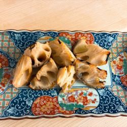 Roasted lotus root in truffle oil