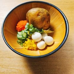 Warm mentaiko potato salad to mix and eat