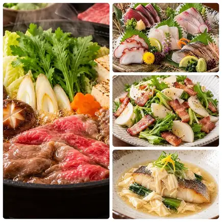 【11月12月限定 霜降り和牛すき焼き鍋と魚介の絢爛コース 税込4000円】(+1500円で飲み放題)