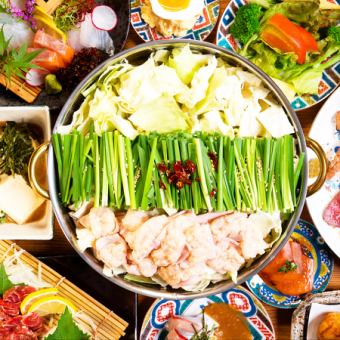 【博多もつ鍋さい監修】《もつ鍋コース》ゴマ鯖・刺盛・牛タン含む6品<生ok2h飲放付き>6000円