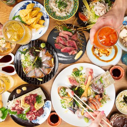 【プレミアム満足コース】ゴマサバ・鮮魚5種盛りや豪華肉盛りなど全9品<生ビールok2h飲放付き>