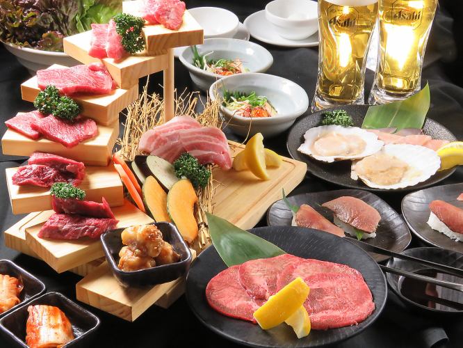 100分飲み放題!レアステーキユッケ風・炙り肉寿司付★【月の宴コース】6000円(14品)