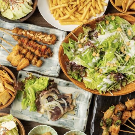 【串の饗宴】自慢の焼き鳥×こだわり野菜巻き串両方堪能◎2h飲み放題付●至福コース4499円⇒