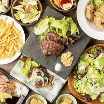 贅沢な時間●肉汁ステーキ、鮮度抜群！最旬刺身盛り含む●2h飲み放題付き肉魚コース4999円⇒