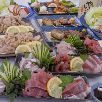 [Casual course with a toast of draft beer] 7 casual dishes including yakitori and sashimi for 4,500 yen (all-you-can-drink with one glass of draft beer)