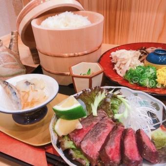 【丹波牛ステーキランチセット】鶏飯等+1ドリンク+選べる一品+デザート+コーヒー4750円⇒4250円