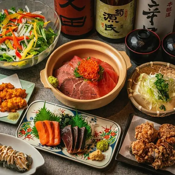 ★金土祝前日も3hの宴会プラン★】マグロとローストビーフのとろろかけ土鍋飯コース5000円♪