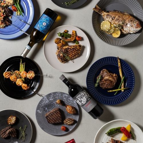 野菜・魚・肉、お好みのメニューがひとつのテーブルに揃うコースメニュー◎ワインやカクテルも飲み放題！