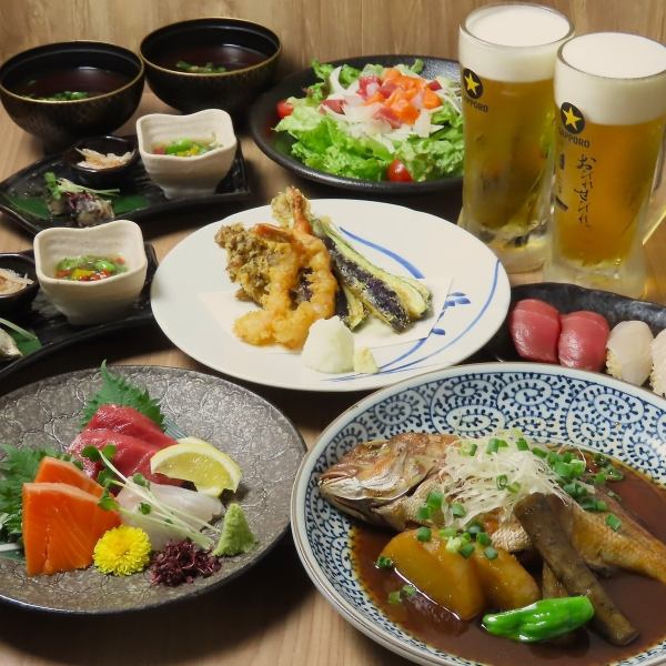 【おびれせびれの早割コース】18時30分までスタートで4500円→4000円の割引！生ビール付き2時間飲み放題付
