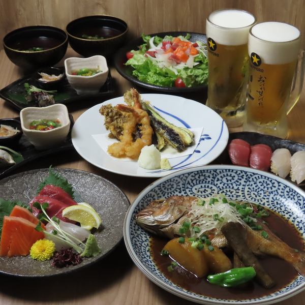 歓送迎会に【おびれせびれコース】18時30分までスタートで4500円→4000円！生ビール入り2時間飲み放題付き