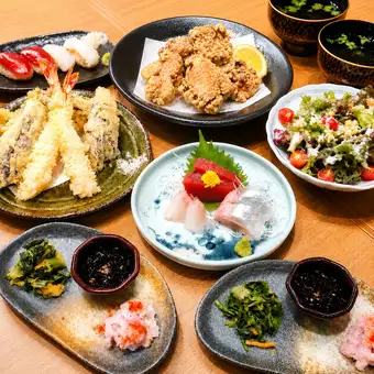 【宴会にわいわいおびれせびれコース】海鮮尽くしの生、角ハイ含む２時間飲み放題付き