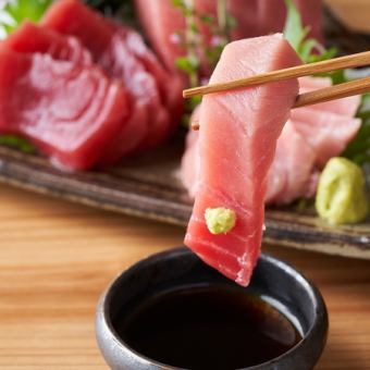 【３H飲放】本鮪入り刺盛×日替りカマ焼きや御晩菜に三彩ばらチラシ含『粋』全6品5320円⇒4500円