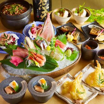 【３H飲放】本鮪入り刺盛×日替りカマ焼きや牛タン、季節物や御晩菜含『梅』全7品5790円⇒5000円