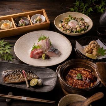 【3小時暢飲】享用香噴噴的烤鰻魚飯，以及當日新鮮魚生（刺身或鹽烤）－六道菜「青」套餐 4720日元 ⇒ 4000日元