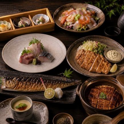【３H飲放】地鶏の南蛮仕立て×鮮魚造り盛合せや塩鯖一本焼きに鰻ご飯『汐』全7品5480円⇒4500円