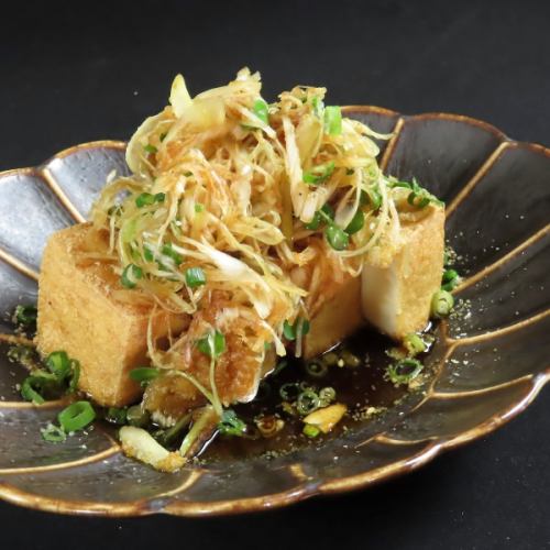 Deep-fried silken tofu with heaps of green onion