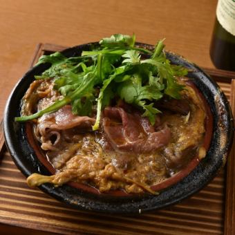 宮崎牛A5スライスと春菊の玉子とじ柳川