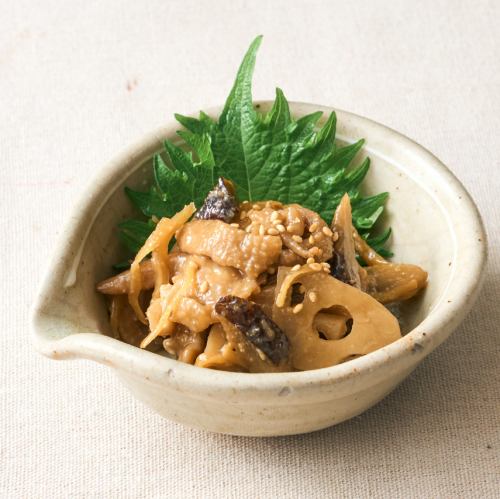 鶏皮と根菜の生姜煮