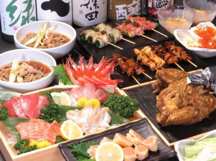 Mainly 5 types of sashimi, fried half chicken, yakitori, etc. 8 dishes including 2 hours of all-you-can-drink for 6,600 yen!