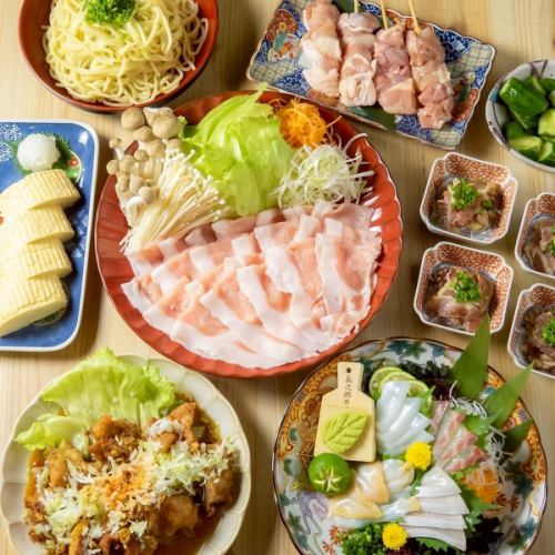 ピーチポークのしゃぶしゃぶやお造り盛り合わせ等【料理8品＋120分飲み放題】6000→5000円コース