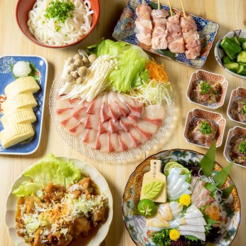 寒ブリしゃぶしゃぶやお造り盛り合わせ等【料理8品＋120分飲み放題】7000→6000円コース
