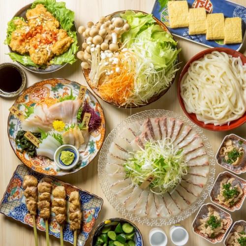 鯛のしゃぶしゃぶやお造り4種盛り合わせ等【料理8品＋120分飲み放題】 6000円→5500円コース