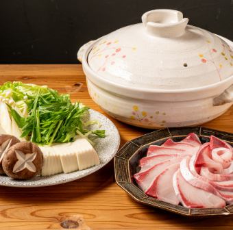 【含120分鐘暢飲】鰤魚涮涮鍋套餐 ◆ 開胃菜、入口即化的鰤魚涮涮鍋、以及收尾菜 - 共3道菜 - 6500日元（含稅）