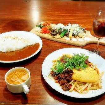 午餐咖喱自助套餐♪咖喱、沙拉等任吃1000日元♪