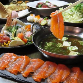 伊達真鯛又は鳥取グランサーモンしゃぶしゃぶ！飲み放題付全8品6500円(税込)→6000円(税込)