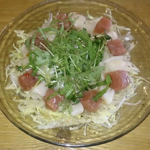 Tuna and scallop carpaccio salad
