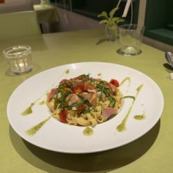 【パスタ】鶏と大葉のクリームパスタ