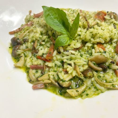 Risotto with homemade basil sauce