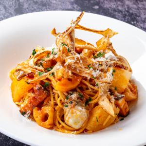 Amatriciana with Hokkaido Lake Saroma oysters, winter vegetables, and farm bacon