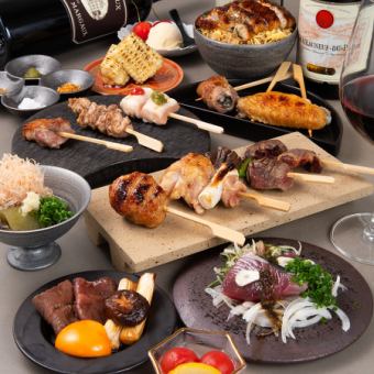 包含博多鸡肉串和糸岛蔬菜开胃菜的套餐