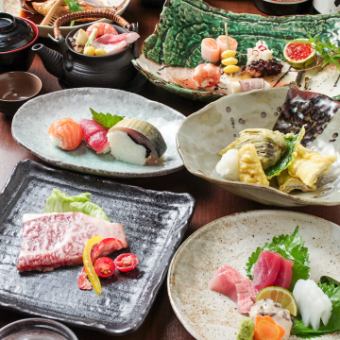 【滿天華蓋極套餐】便當盒、天婦羅、氣仙沼燉翅、A4和牛裡肌等9道菜，8,000日元