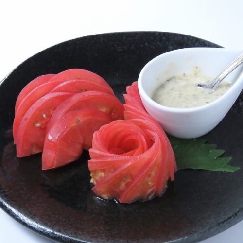 Tomato slices with homemade yuzu mayonnaise